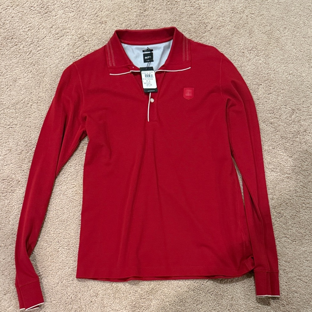 Boss Red Polo with White Piping - Men's